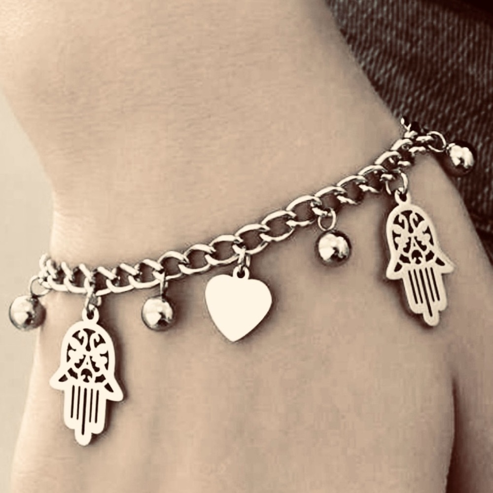 Henna Tattoo Hamsa~ Hand of Fatima Miriam God Lacey Filigree Steel Anklet Bangle